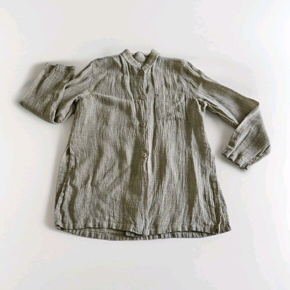 Tobasco Top Women US 10 /46 Olive LS Linen Blend Italy Breathable Summer Buttons - Picture 10 of 16